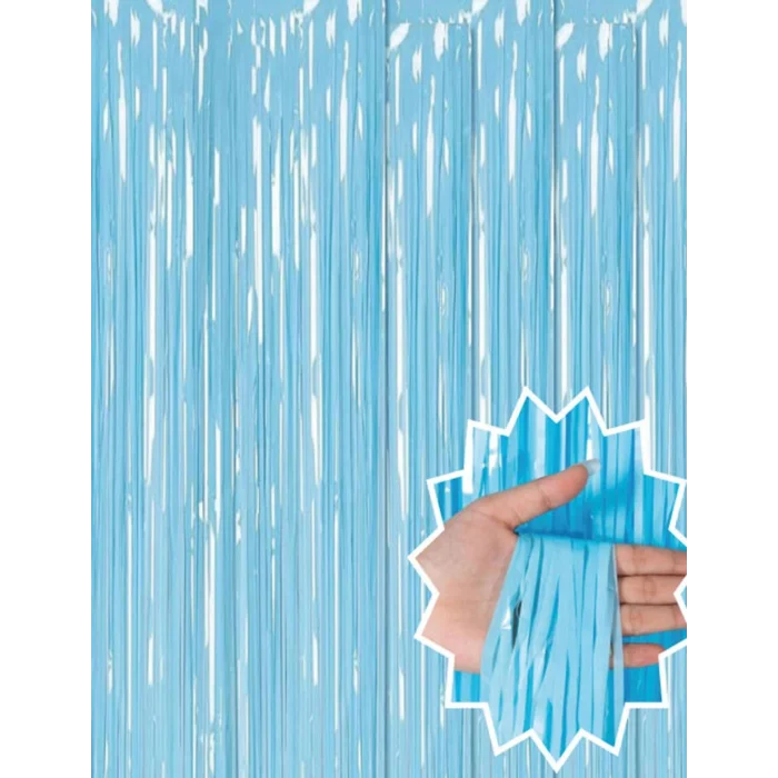 BUĞZ Soft Mavi Püsküllü Kapı Perdesi - Parti, Baby Shower, Sünnet Süsü, Cinsiyet Partisi 1x2 m