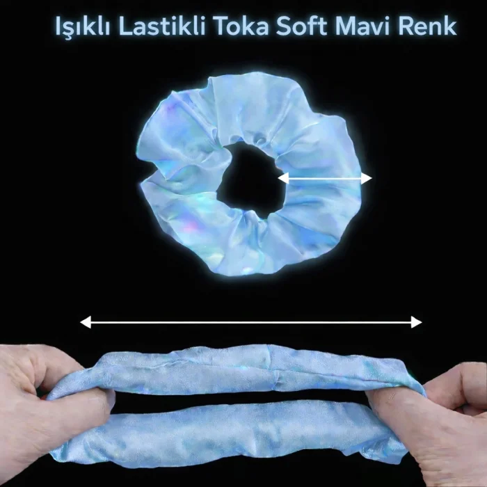 BUĞZ Soft Mavi Renk LED Işıklı Lastikli Saç Tokası - 3 Modlu