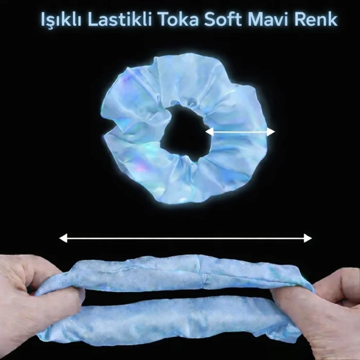 BUĞZ Soft Mavi Renk Led Işıklı Lastikli Saç Tokası - 3 Modlu Festival  Parti Saç Tokası