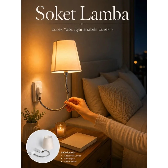 BUĞZ Soket Lamba Yatak Başı Işığı Ayarlanabilir Boyunlu