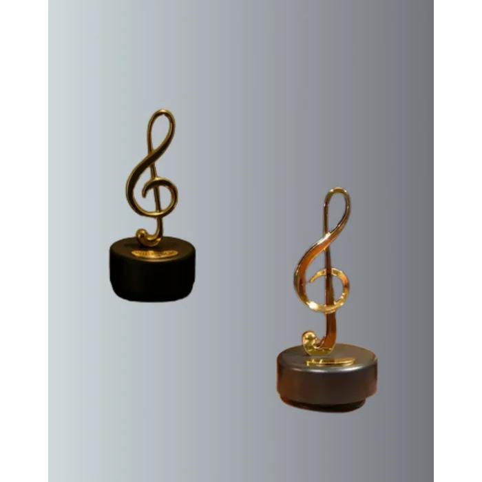 BUĞZ Sol Anahtarı Figürlü Dönen Müzik Kutusu Altın Renk Dekoratif