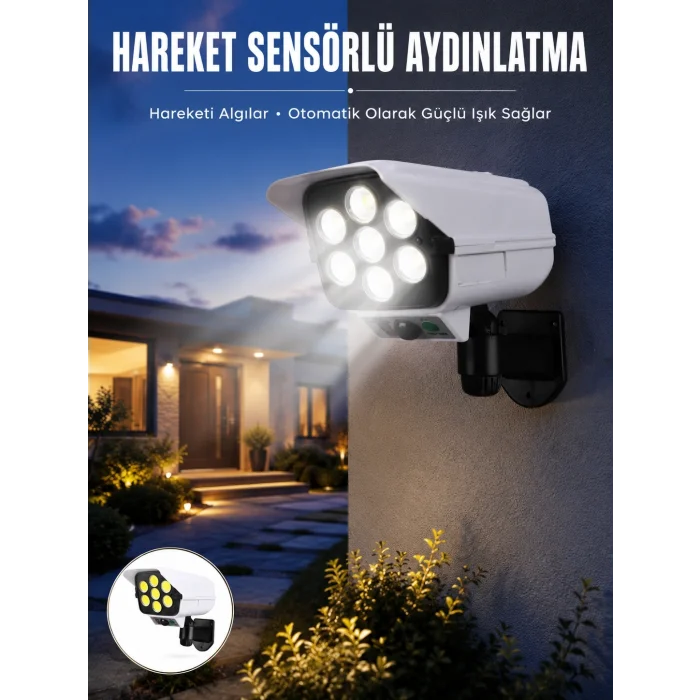 BUĞZ Solar Bahçe Aydınlatması Hareket Sensörlü Uzaktan Kumandalı Kamera Görünümlü Yeni Nesil