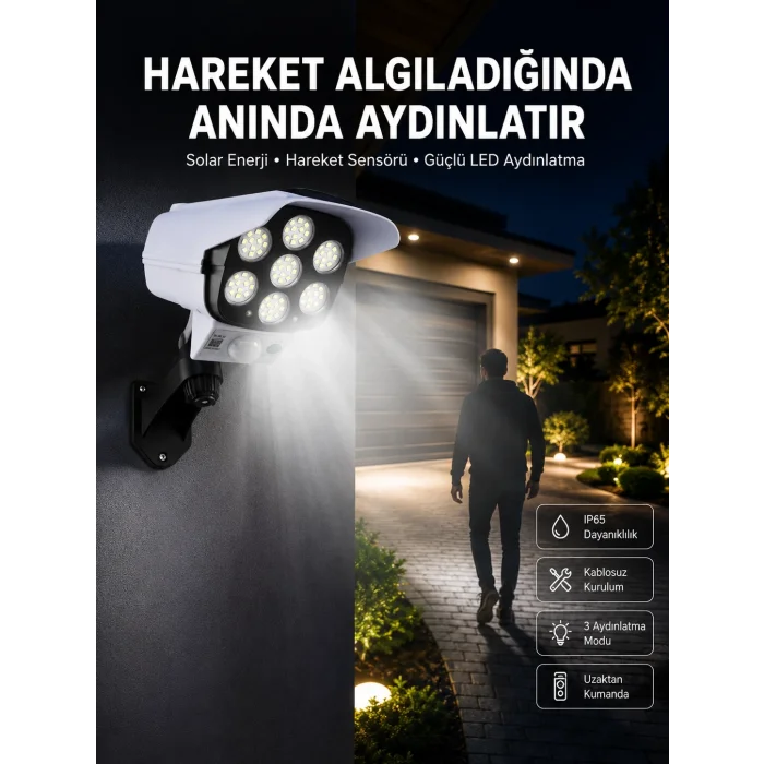 BUĞZ Solar Bahçe Lambası Uzaktan Kumandalı Kamera Görünümlü Hareket Sensörlü