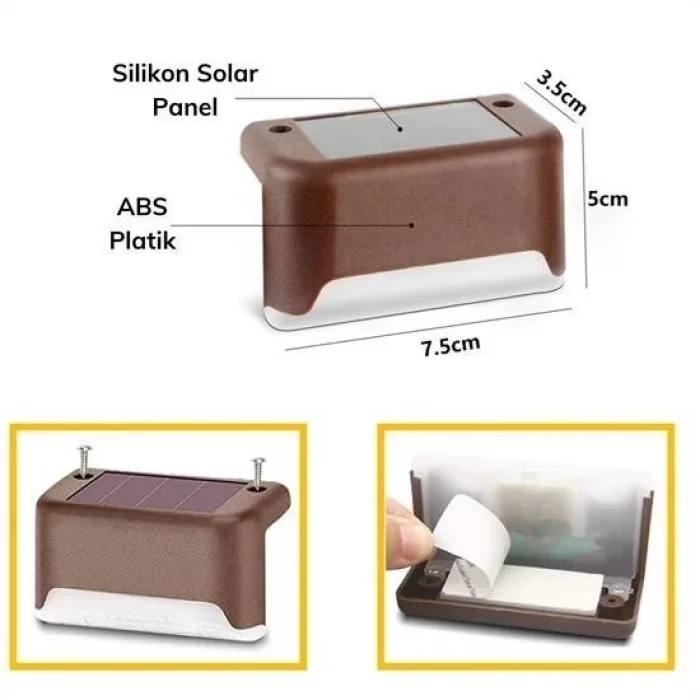 BUĞZ Solar Güneş Enerjili Şarj Edilen Köşebent Merdiven Veranda Bahçe Yolu Led Lamba Işık 4 Adet