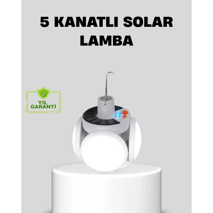 BUĞZ Solar Güneş Enerjili ve USB Şarjlı 5 Kanatlı LED Kamp Lambası
