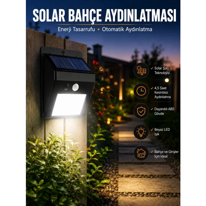 BUĞZ Solar Lamba Giriş, Bahçe Yol Avlu Hareket Sensörlü Led Parlak Gece Su Geçirmez