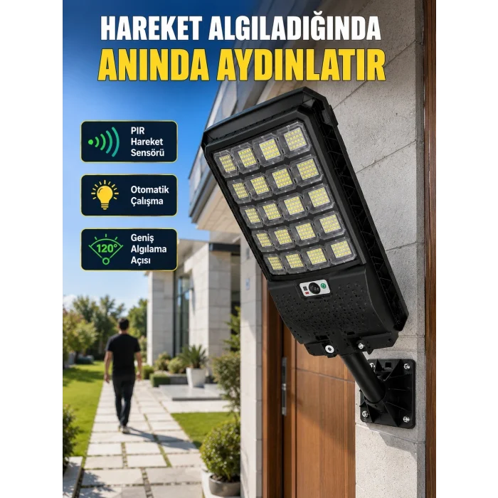 BUĞZ Solar LED Bahçe Lambası Hareket Sensörlü Uzaktan Kumandalı Dış Mekan Aydınlatma