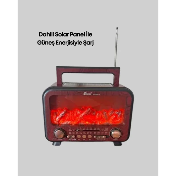 BUĞZ Solar Şarjlı Şömine Işıklı Bluetooth Hoparlör – Radyo, USB, TF Kart Destekli - BUĞZ