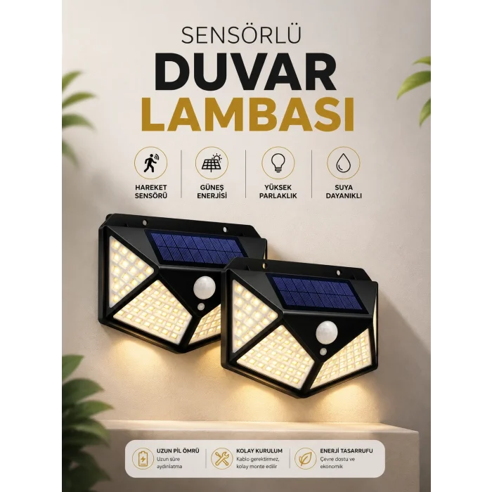 BUĞZ Solar Sensörlü Duvar Lambası Bahçe Lambaso Parlak Beyaz Işık Suya Dayanıklı
