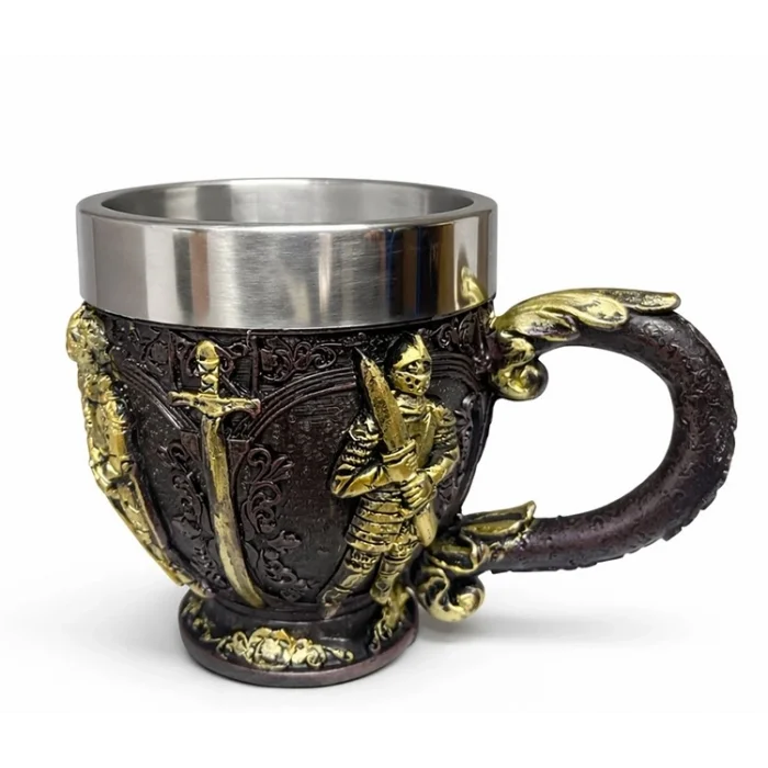 BUĞZ Şövalye Kabartmalı 3D Paslanmaz Çelik Kupa Bardak