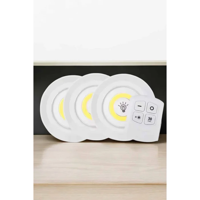 BUĞZ Spot Lamba Led Işık 3lü Uzaktan Kumandalı Pilli Yapışkanlı Kablosuz - BUĞZ