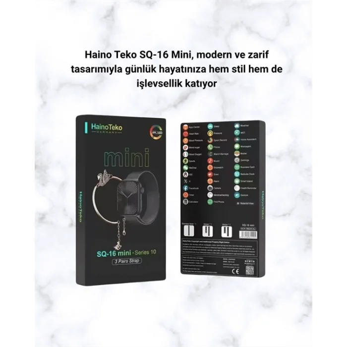 BUĞZ SQ-16 Mini Series 10 Akıllı Saat | Şık ve Hafif Tasarım, 3 Kordon Seçeneği - BUĞZ