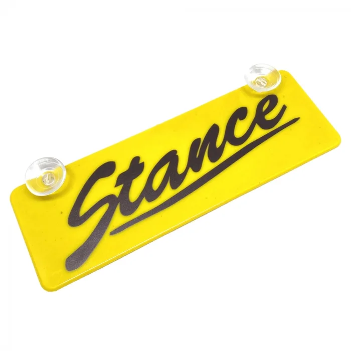 BUĞZ Stance Yazılı Sarı Dekor Plaka Vantuzlu Cam Süsü 22x7.5cm