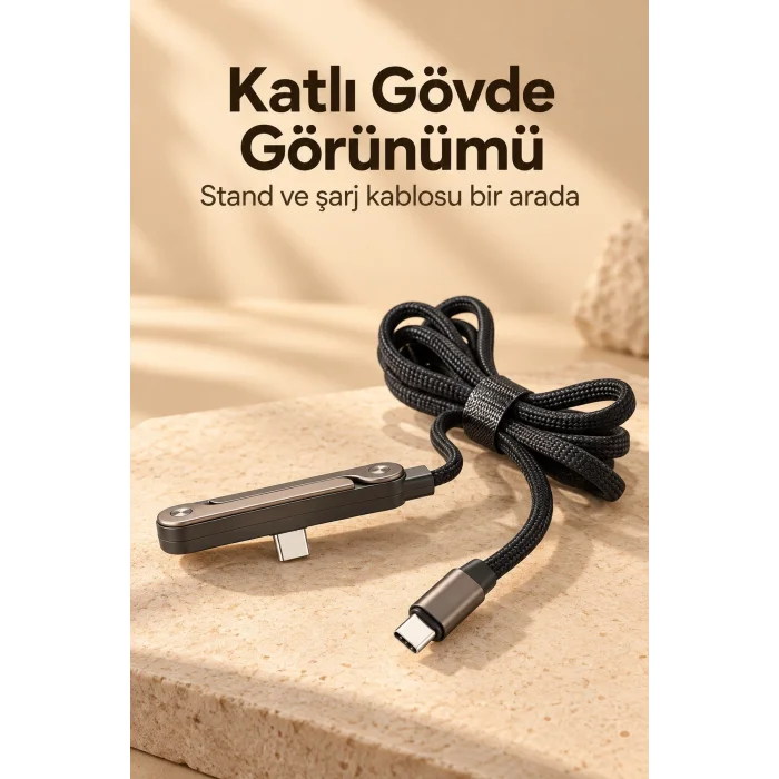 BUĞZ Standlı Şarj Kablosu Çift Type C Bağlantılı - BUĞZ