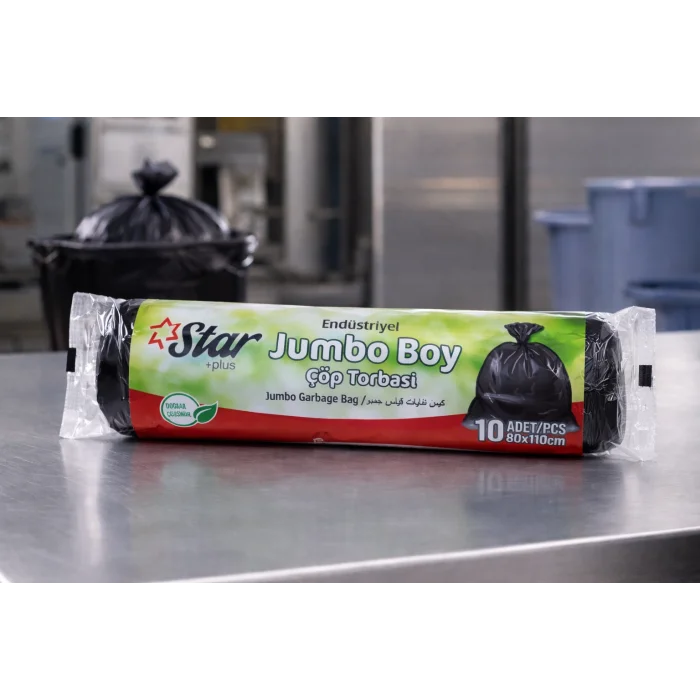 BUĞZ Star Plus Endüstriyel Jumbo Boy Çöp Torbası 80x110 cm 10 Adet Dayanıklı Sanayi Tipi Çöp Poşeti