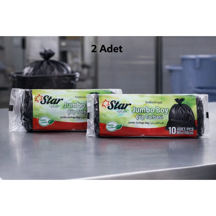 BUĞZ Star Plus Endüstriyel Jumbo Boy Çöp Torbası 80x110 cm 10 Adet Dayanıklı Sanayi Tipi Çöp Poşeti 2 Adet