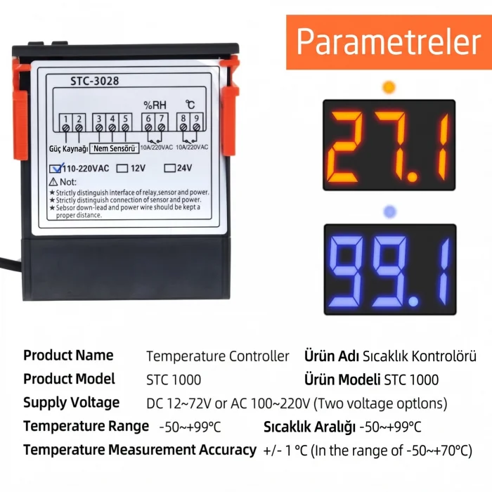 BUĞZ Stc-3028 Dijital Sıcaklık Nem Ölçer 110-220v 10a Termostat ( BUĞZ )