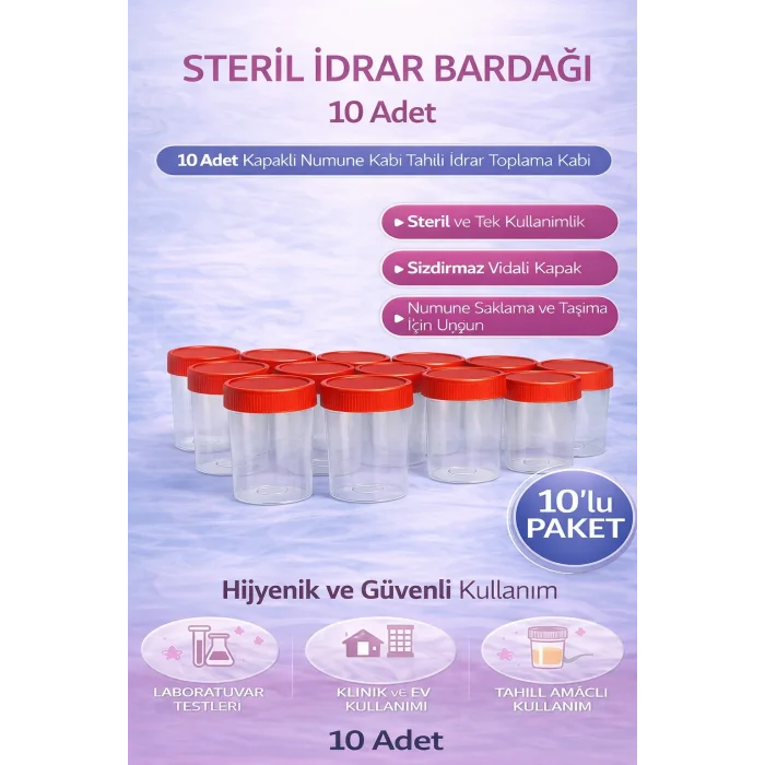 BUĞZ Steril İdrar Kabı Kapasiteli Numune Toplama Kabı 10 Adet