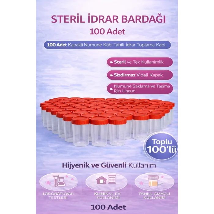BUĞZ Steril İdrar Kabı Kapasiteli Numune Toplama Kabı 100 Adet