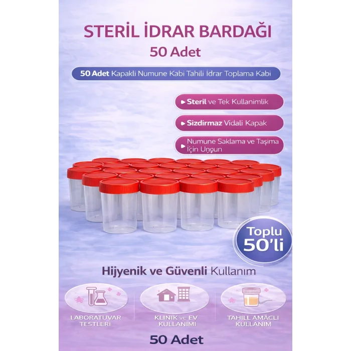 BUĞZ Steril İdrar Kabı Kapasiteli Numune Toplama Kabı 50 Adet