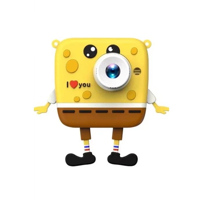 BUĞZ Sünger Bob Tasarımlı Yeni Nesil Çocuk Dijital Mini Fotoğraf Makinesi Çift Kamera