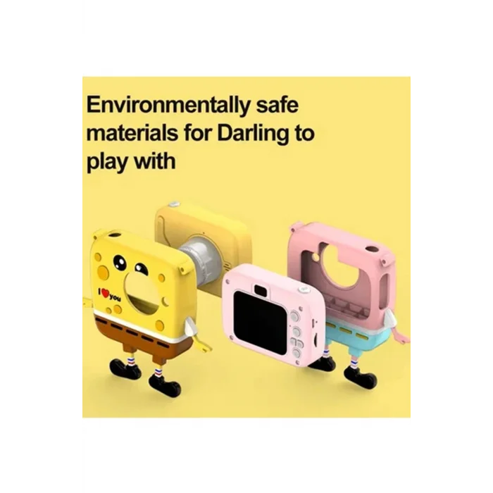BUĞZ Sünger Bob Tasarımlı Yeni Nesil Çocuk Dijital Mini Fotoğraf Makinesi Çift Kamera