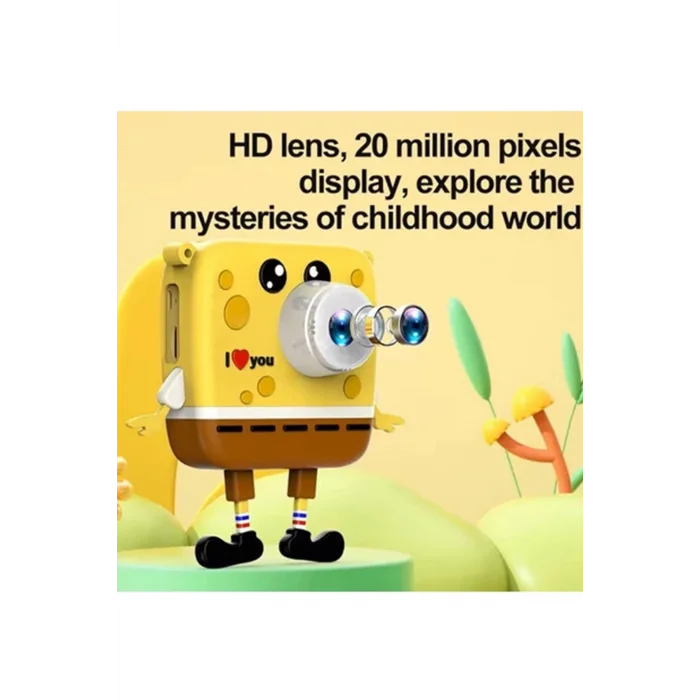 BUĞZ Sünger Bob Tasarımlı Yeni Nesil Çocuk Dijital Mini Fotoğraf Makinesi Çift Kamera