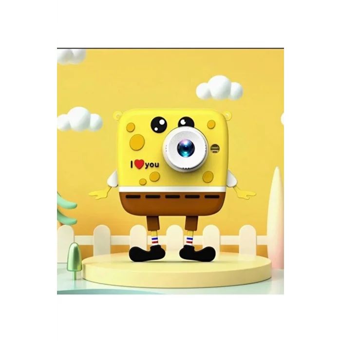 BUĞZ Sünger Bob Tasarımlı Yeni Nesil Çocuk Dijital Mini Fotoğraf Makinesi Çift Kamera