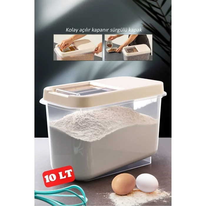 BUĞZ Sürgülü Kapaklı 10 LT Erzak Bakliyat Un Şeker Saklama Kabı
