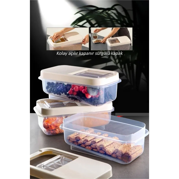 BUĞZ Sürgülü Kapaklı 7.5 LT Erzak Bakliyat Un Şeker Saklama Kabı