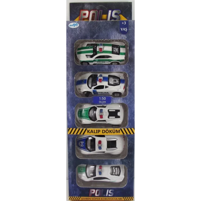  Sürtmeli Die Cast 5Li Metal Polis Araçları
