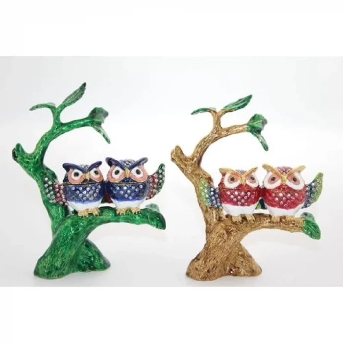  Swarovski Taşlı Dal Üstünde 2li Baykuş