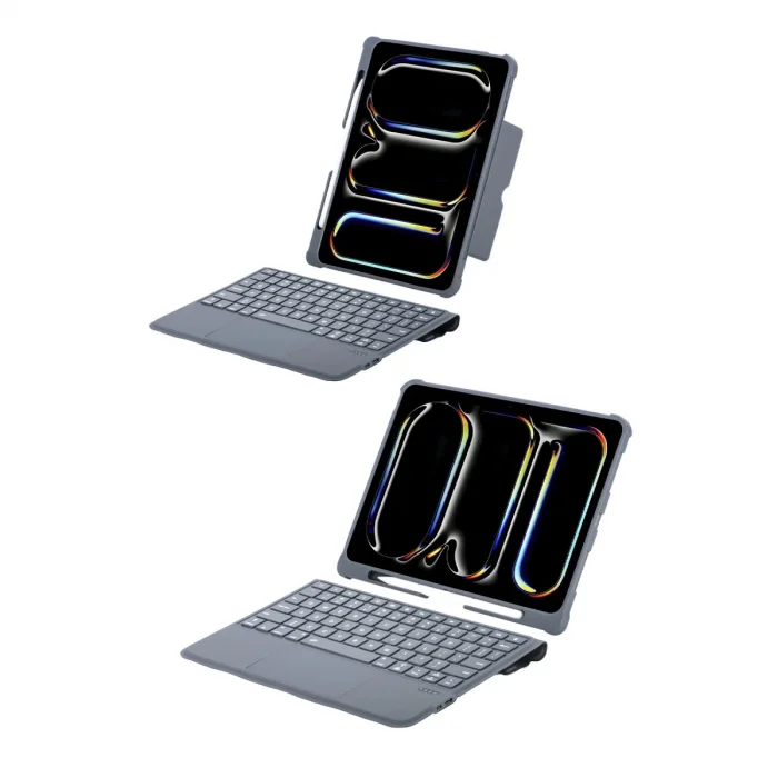 BUĞZ T5504d İpad Pro 11 (2024) Kılıf Palermo Ledli Klavyeli Standlı Tablet Kılıfı - Siyah