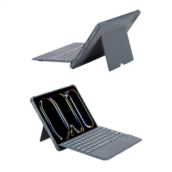 BUĞZ T5510d İpad Pro 13 (2024) Kılıf Palermo Ledli Klavyeli Standlı Tablet Kılıfı - Siyah