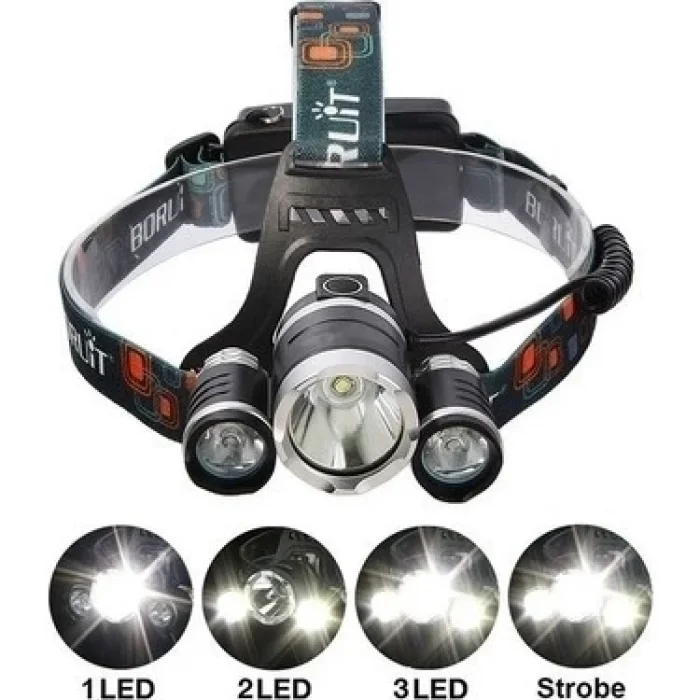 BUĞZ T6 Kafa Feneri 5000 Lumens 3xcree Xm-t6+2r5 Lamba Led Kamp Lambası