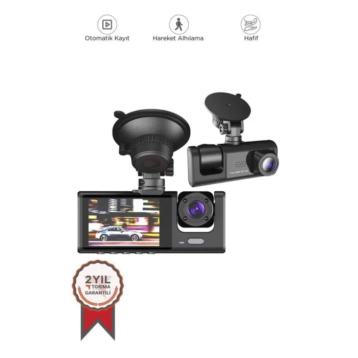  TA-01 Siyah 1080p Araç içi 3 Kameralı Lcd Ekranlı Gece Görüşlü , G-sensör , Geri Görüş Kamera