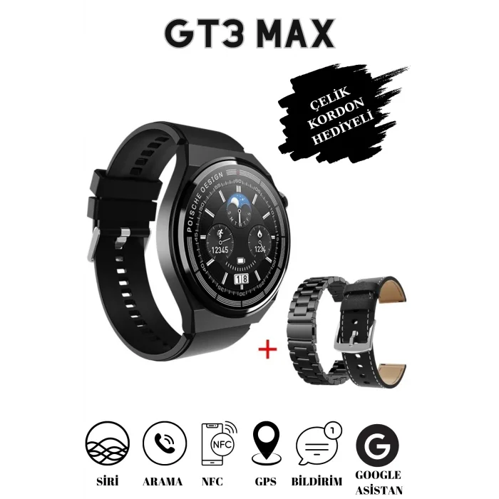 BUĞZ Tam Özellikli Akıllı Saat, Nabız ve Uyku Takibi, GPS ve Suya Dayanıklı Siyah Model