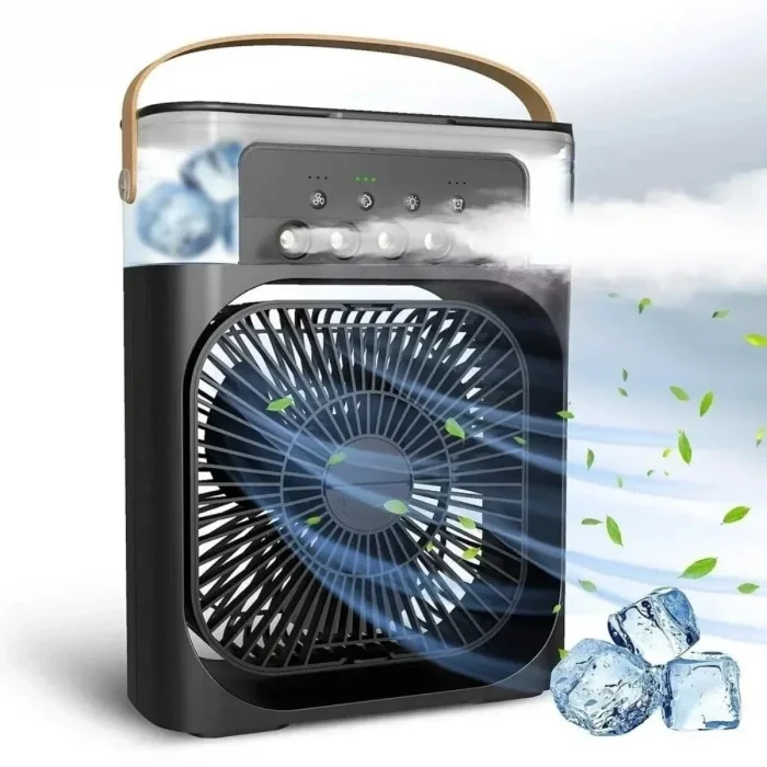 BUĞZ Taşınabilir 3 Farklı Mod Ayarlı 7 Farklı Led Işıklı Sulu Soğutmalı Taşınabilir Masaüstü USB Fan Vantilatör