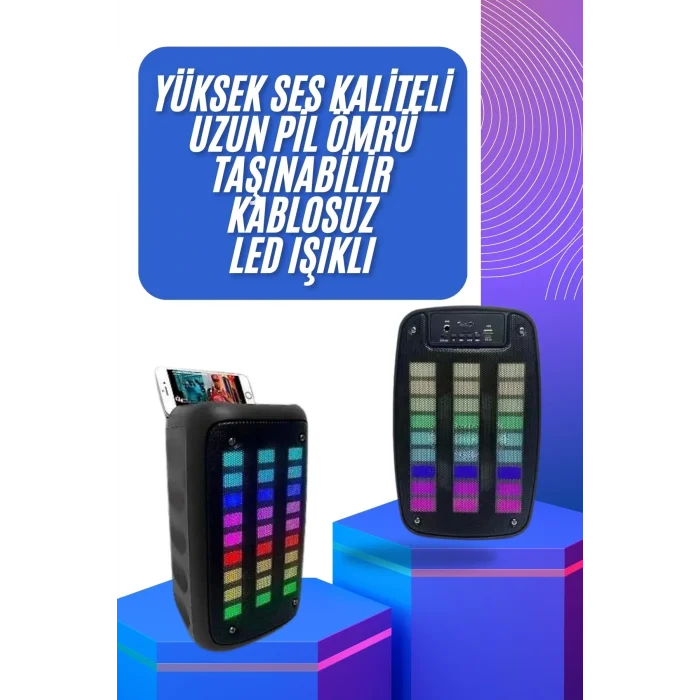 BUĞZ Taşınabilir 6.5 inç LED Bluetooth Kareoke Hoparlör RGB Işıklı Radyolu