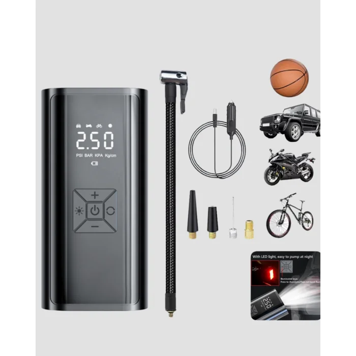 BUĞZ Taşınabilir 80W Kablosuz Lastik Şişirme Pompası Dijital Ekranlı