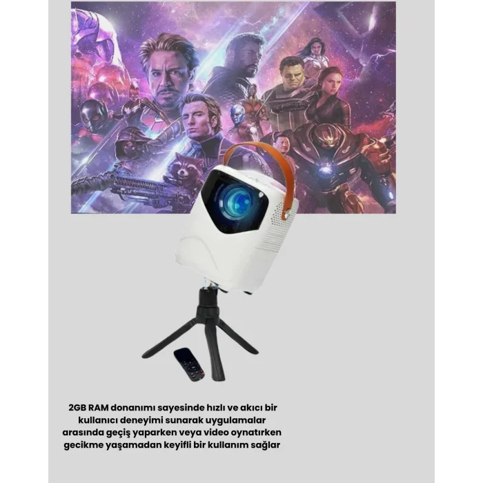 BUĞZ Taşınabilir Akıllı 1080P Projektör – 64GB Hafıza, 2GB RAM, Full HD Görüntü, Kumandalı - Lisinya