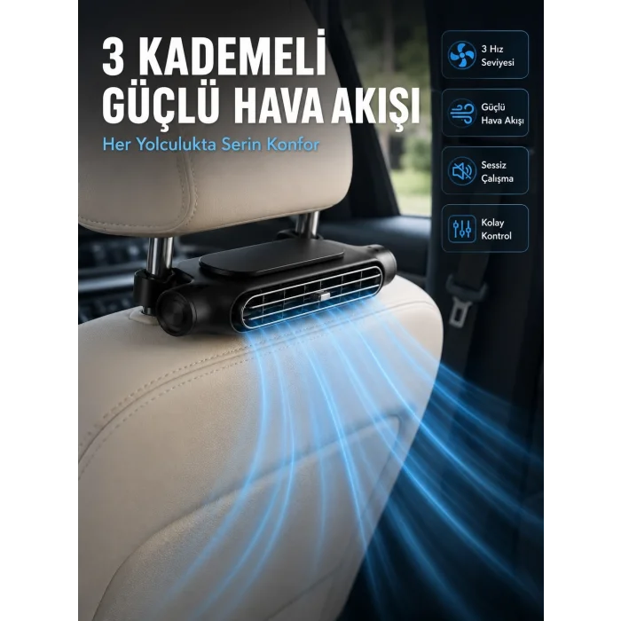 BUĞZ Taşınabilir Araç Koltuk Fanı Sessiz Çalışan USB Şarjlı Boyun Soğutucu