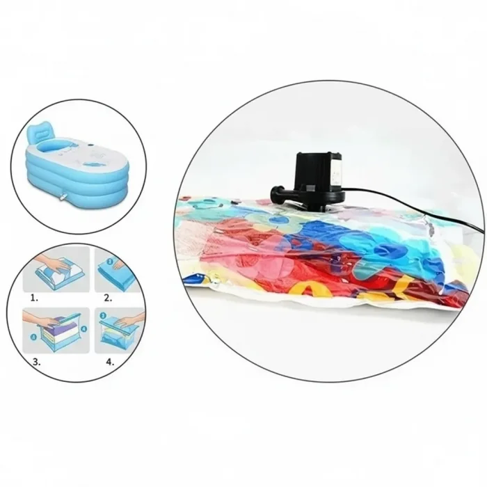 BUĞZ Taşınabilir Elektrikli Hava Kompresörü - Şişme Yatak ve Lastik Şişirme Pompası, Vakumlu Poşet Aparatlı