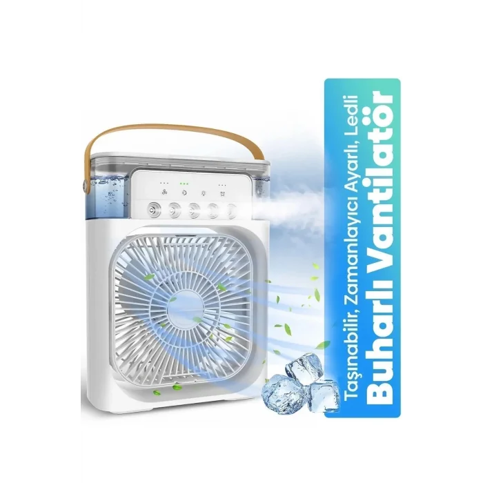 BUĞZ Taşınabilir Işıklı 5 Spreyli Vantilatör Buzlu Buharlı Vantilatör Mini Fan Nemlendirici