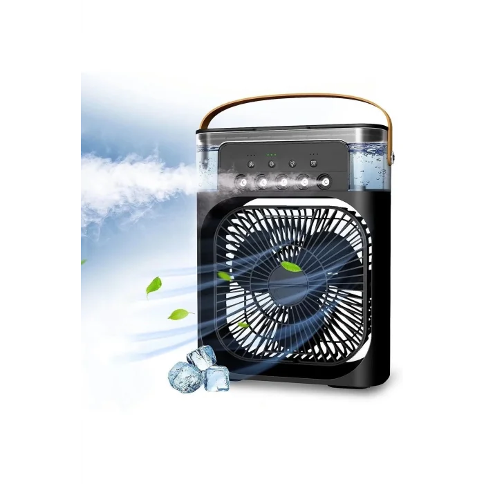 BUĞZ Taşınabilir Işıklı 5 Spreyli Vantilatör Buzlu Buharlı Vantilatör Mini Fan Nemlendirici
