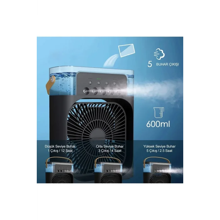 BUĞZ Taşınabilir Işıklı 5 Spreyli Vantilatör Buzlu Buharlı Vantilatör Mini Fan Nemlendirici