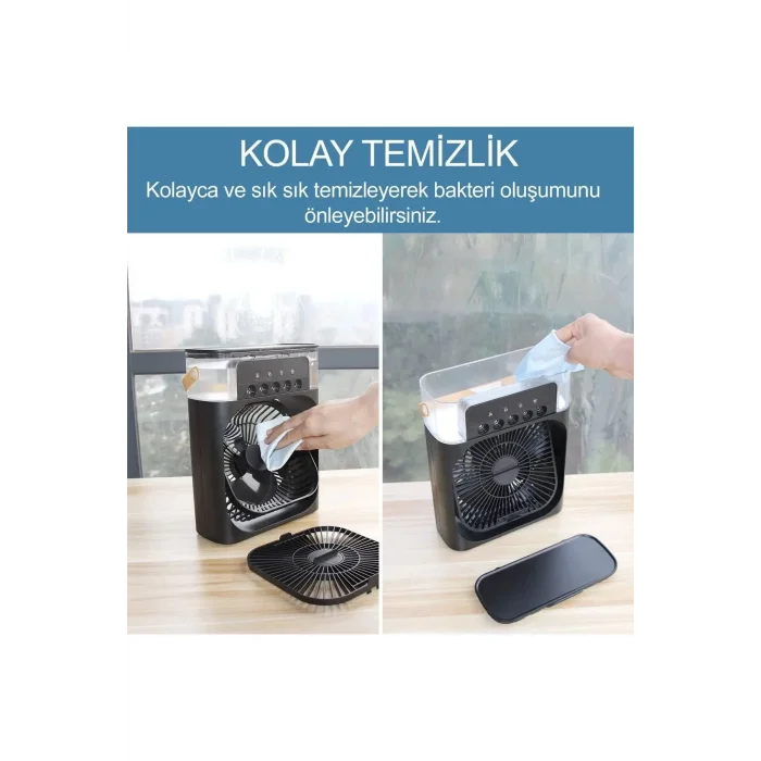 BUĞZ Taşınabilir Işıklı 5 Spreyli Vantilatör Buzlu Buharlı Vantilatör Mini Fan Nemlendirici - Lisinya