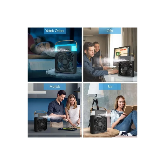 BUĞZ Taşınabilir Işıklı 5 Spreyli Vantilatör Buzlu Buharlı Vantilatör Mini Fan Nemlendirici - Lisinya