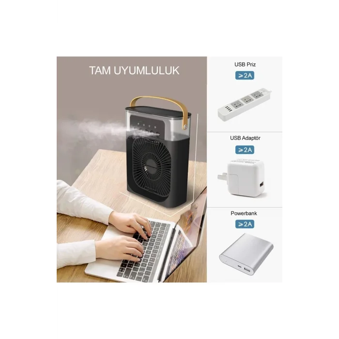 BUĞZ Taşınabilir Işıklı 5 Spreyli Vantilatör Buzlu Buharlı Vantilatör Mini Fan Nemlendirici - Lisinya