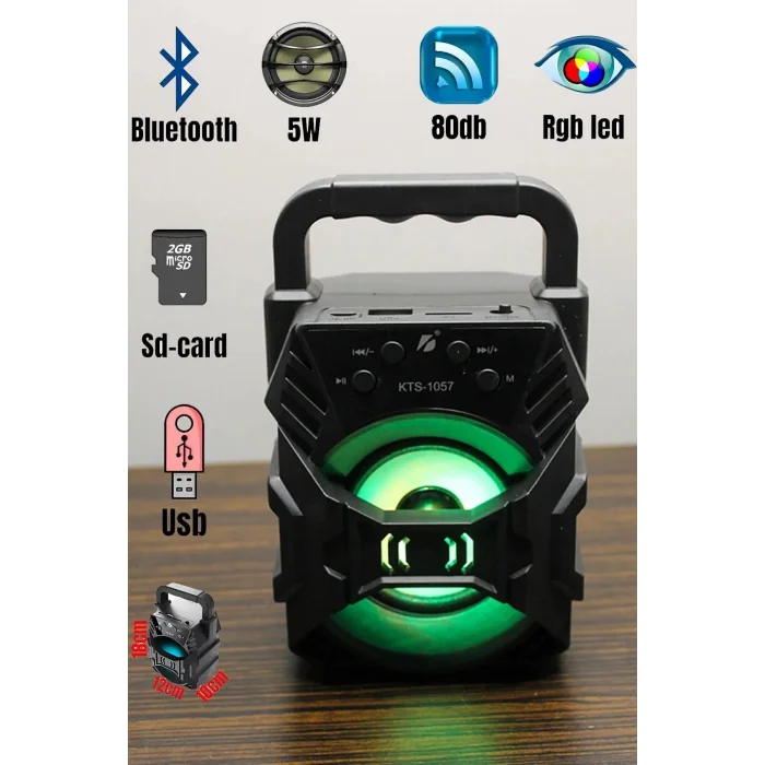 BUĞZ Taşınabilir Işıklı Bluetooth Hoparlör, FM Radyo Özellikli, Suya Dayanıklı Siyah Tasarım